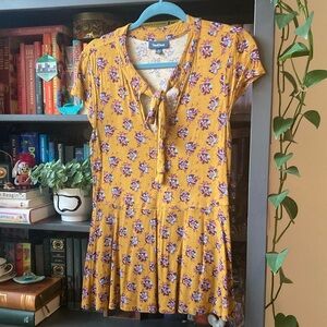 Yellow Floral Dress with Tie Detail